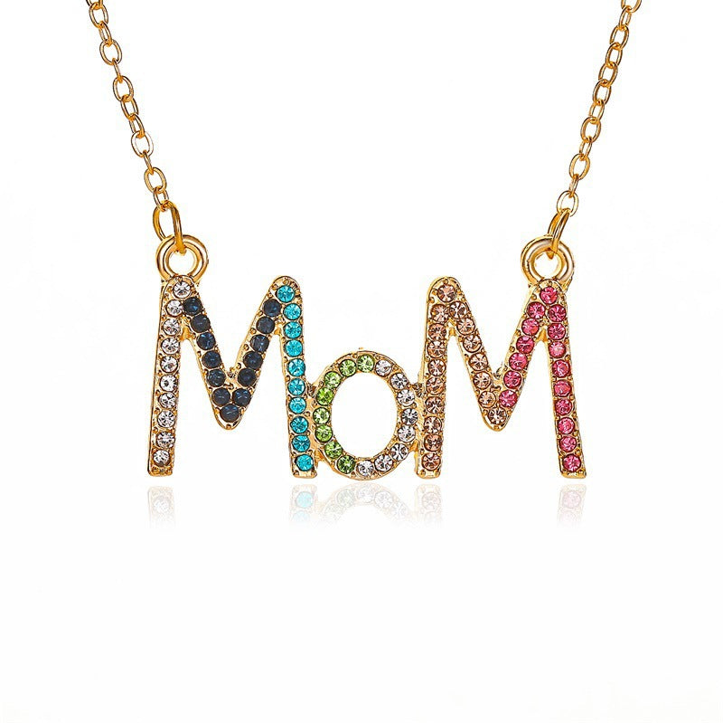 Wholesale Creative Diamond MOM Letter Necklace Color Diamond Clavicle Chain Mother's Day ACC-NE-meih005