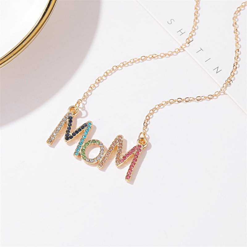 Wholesale Creative Diamond MOM Letter Necklace Color Diamond Clavicle Chain Mother's Day ACC-NE-meih005