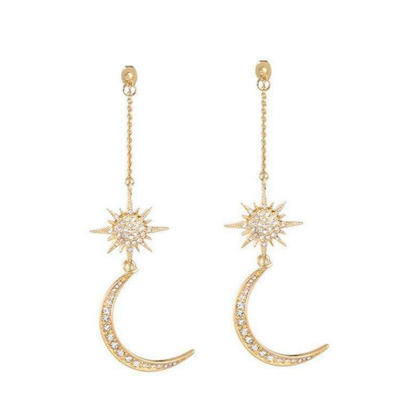 Wholesale Electroplated Alloy Long Tassel Star Moon Drop Earrings Fashion Accessory for Women