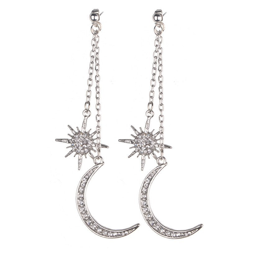 Wholesale Electroplated Alloy Long Tassel Star Moon Drop Earrings Fashion Accessory for Women