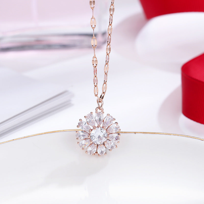 Wholesale Colorful Flower Lips Chain Titanium Steel Necklace 14k Gold Geometric Clavicle Chain Gold Choker Necklace ACC-NE-Ruon001