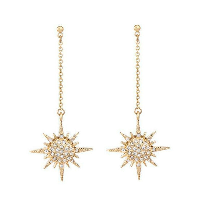 Wholesale Electroplated Alloy Long Tassel Star Moon Drop Earrings Fashion Accessory for Women