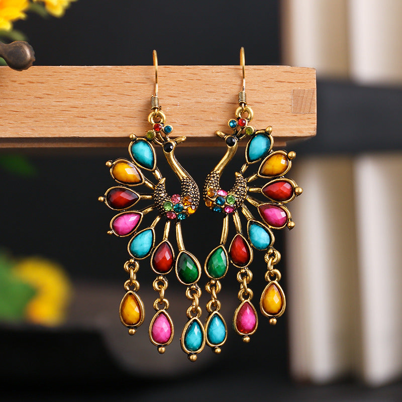 Wholesale Vintage Peacock Ethnic Style Hollow Earrings