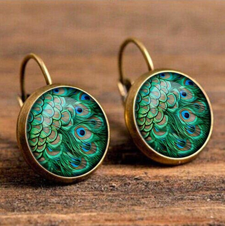 Wholesale Retro Colorful Earrings Tiger Unicorn Peacock Feather Mandala Design Alloy Fashion Jewelry Accessory Gift