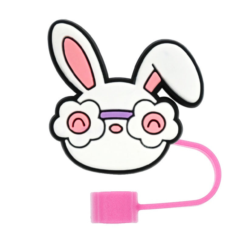 Wholesale Random 100pcs Easter Cartoon Bunny 10mm PVC Soft Straw Tube Cap ACC-SCR-RYY146