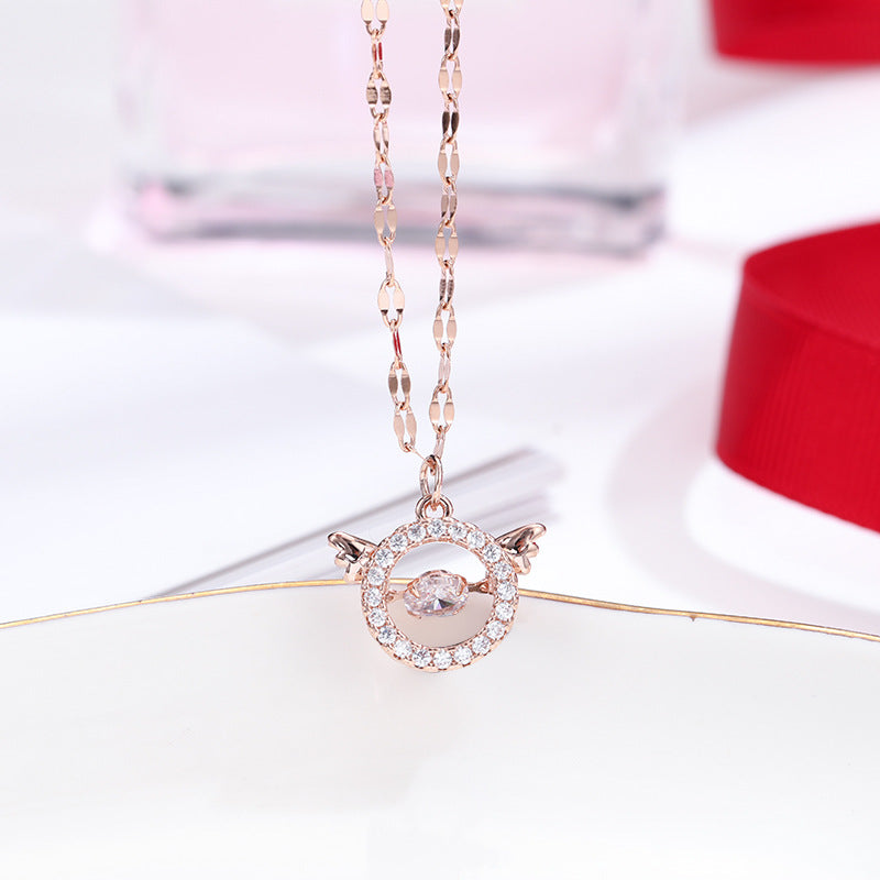 Wholesale Colorful Flower Lips Chain Titanium Steel Necklace 14k Gold Geometric Clavicle Chain Gold Choker Necklace ACC-NE-Ruon001