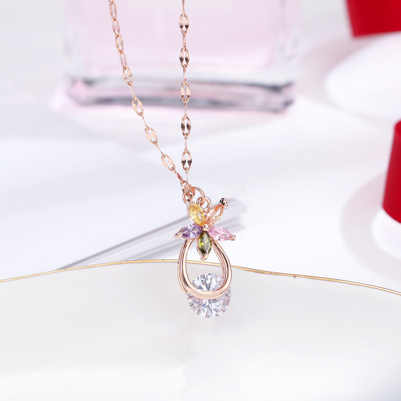 Wholesale Colorful Flower Lips Chain Titanium Steel Necklace 14k Gold Geometric Clavicle Chain Gold Choker Necklace ACC-NE-Ruon001