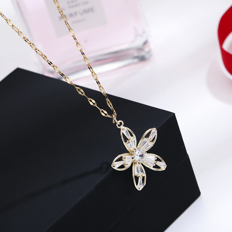 Wholesale Colorful Flower Lips Chain Titanium Steel Necklace 14k Gold Geometric Clavicle Chain Gold Choker Necklace ACC-NE-Ruon001