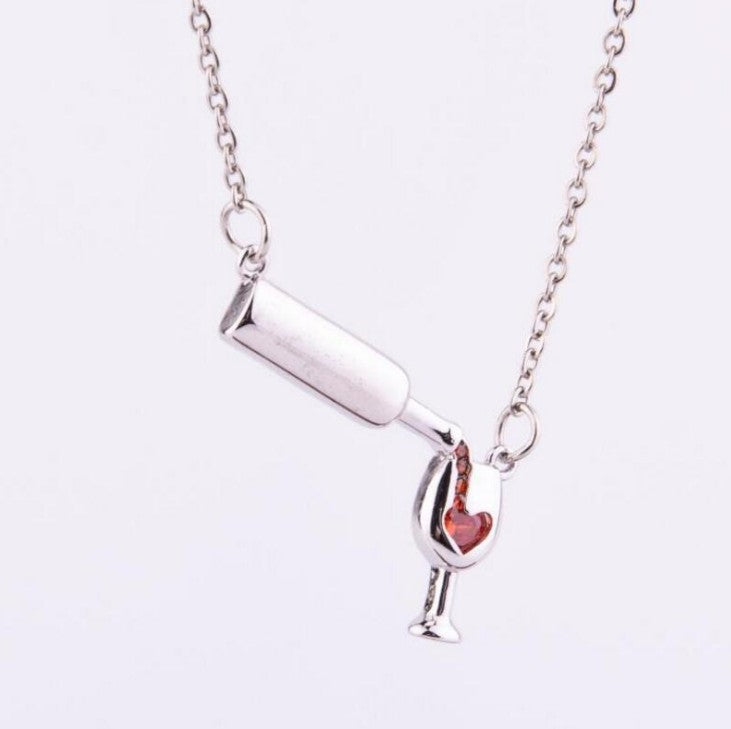 Wholesale Alloy Love Wine Bottle Cup Necklace Fashion Clavicle Chain