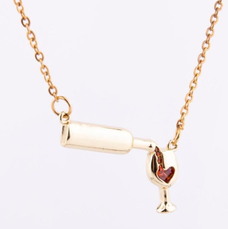 Wholesale Alloy Love Wine Bottle Cup Necklace Fashion Clavicle Chain