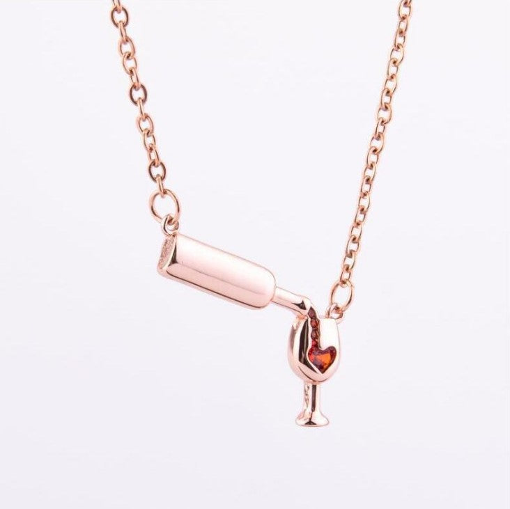 Wholesale Alloy Love Wine Bottle Cup Necklace Fashion Clavicle Chain