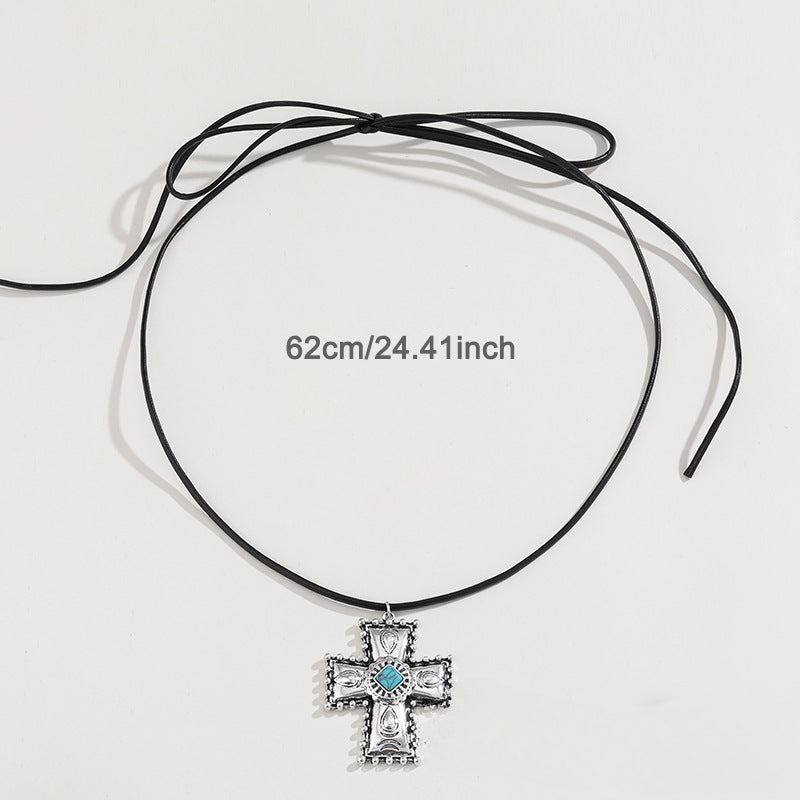 Wholesale Turquoise Wax Rope Necklace Cross Daisy Pendant Oil Drop Earrings ACC-NE-KJ003