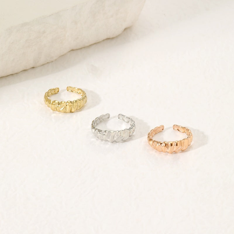 Wholesale Irregular Texture Hammered Pattern Open Stainless Steel Rings ACC-RS-YunHe002