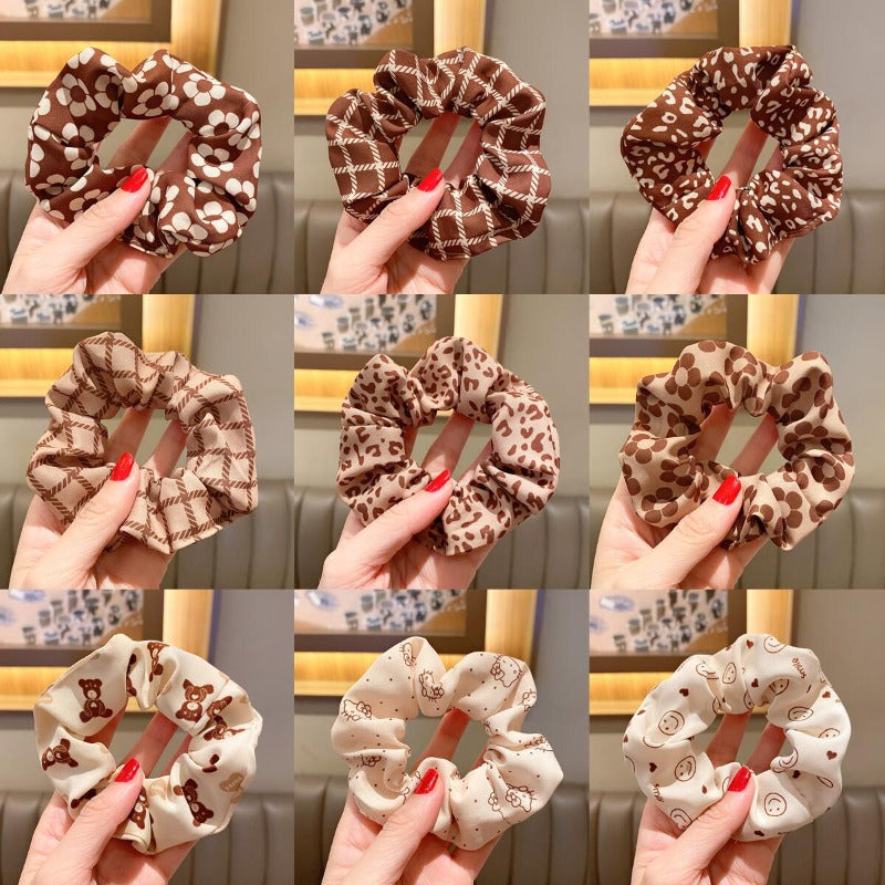 Wholesale Leopard Print Bear Light Luxury Style Milk Tea Color Hair Scrunchies ACC-HS-Huidi024