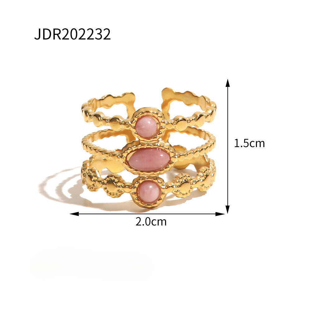 Wholesale Vintage Natural Stone 18K Gold Plated Stainless Steel Open Rings ACC-RS-WanX008