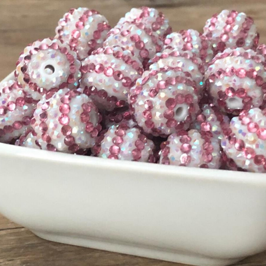 Wholesale 5pcs 16-22MM Resin Diamond Ball Beads Pink White Stripe Diamond Ball Beads ACC-BDS-NiJia054