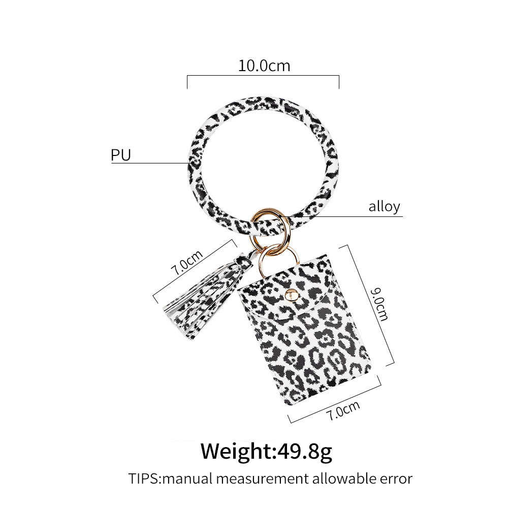Wholesale leopard print tassel coin purse card holder bracelet PU leather keychain ACC-KC-JM006