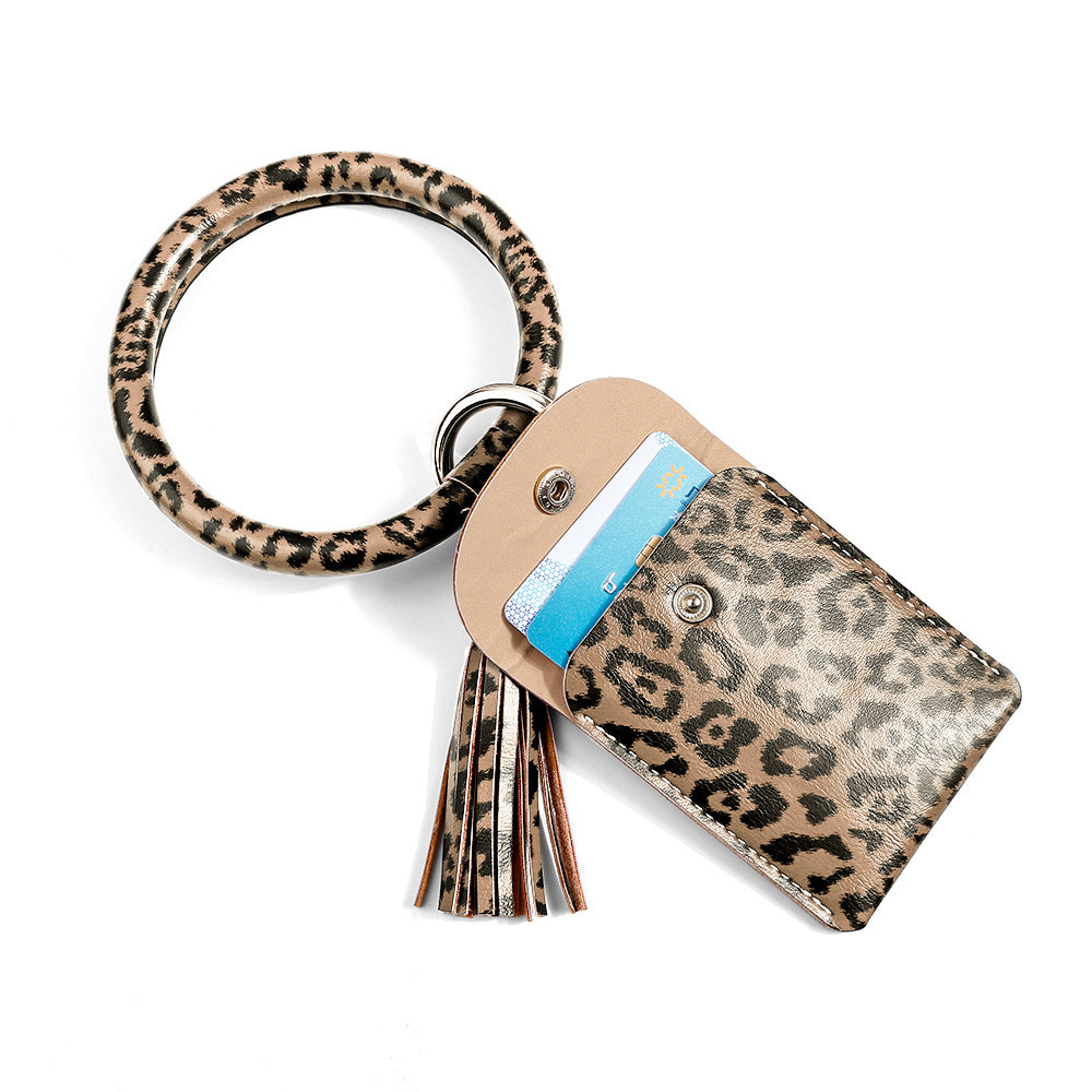 Wholesale leopard print tassel coin purse card holder bracelet PU leather keychain ACC-KC-JM006