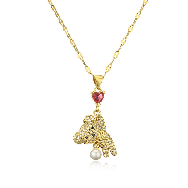 Wholesale Copper Plated Real Gold Zircon Bear Pendant Necklace ACC-NE-AoGu004