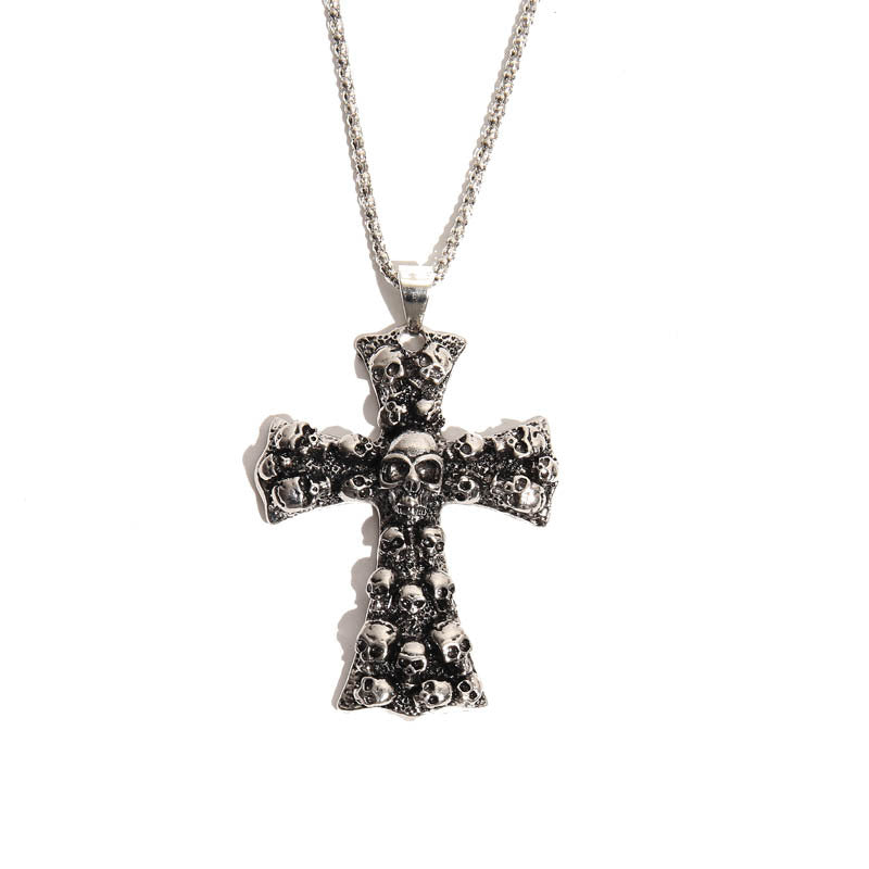 Wholesale Punk Skull Cross Retro Pendant  Necklace