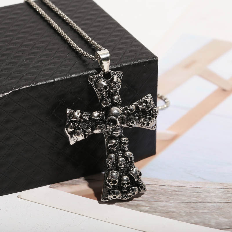 Wholesale Punk Skull Cross Retro Pendant  Necklace