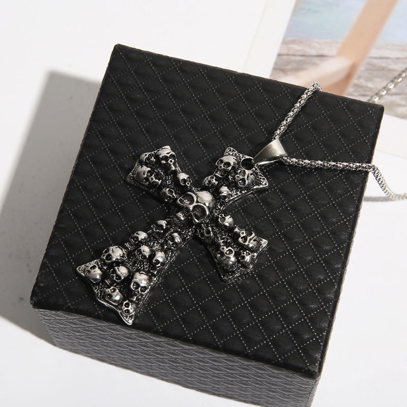 Wholesale Punk Skull Cross Retro Pendant  Necklace