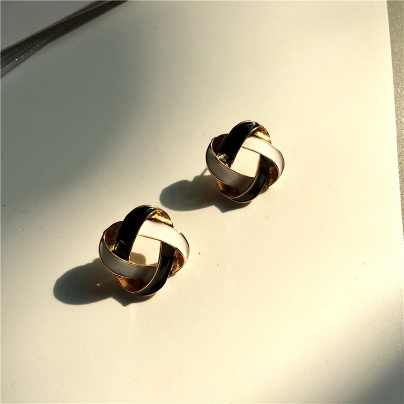 Wholesale S925 Silver Needle Black and White Cross Drip Glaze Earrings ACC-ES-Jiay003