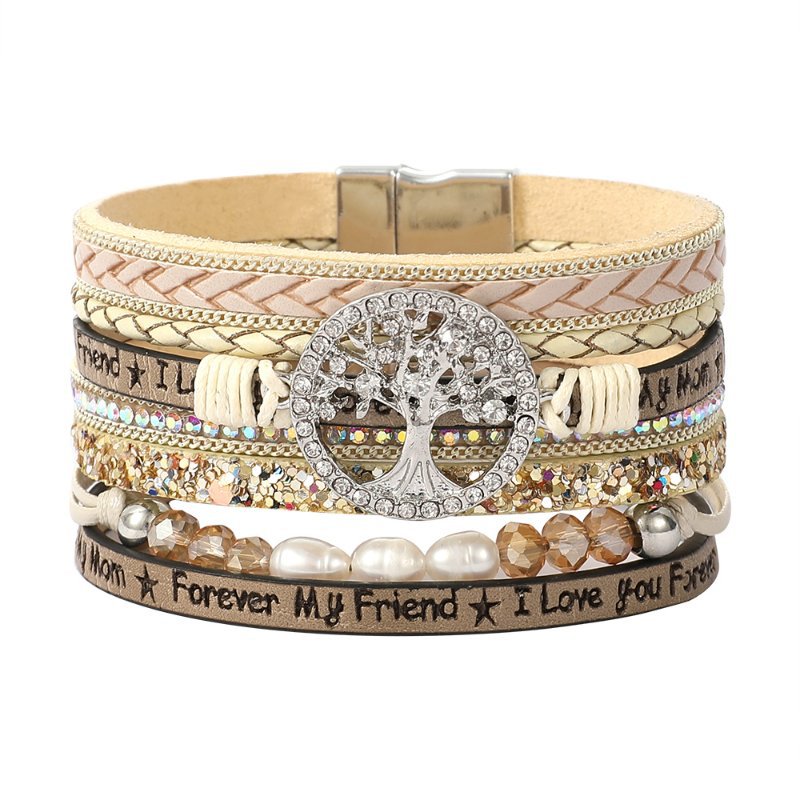 Wholesale Letter PU Ladies Bracelet Diamond Studded Leather Bracelet ACC-BT-Hongx009