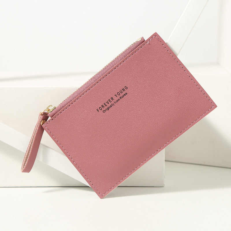 Wholesale solid color mini card holder PU zipper small coin purse
