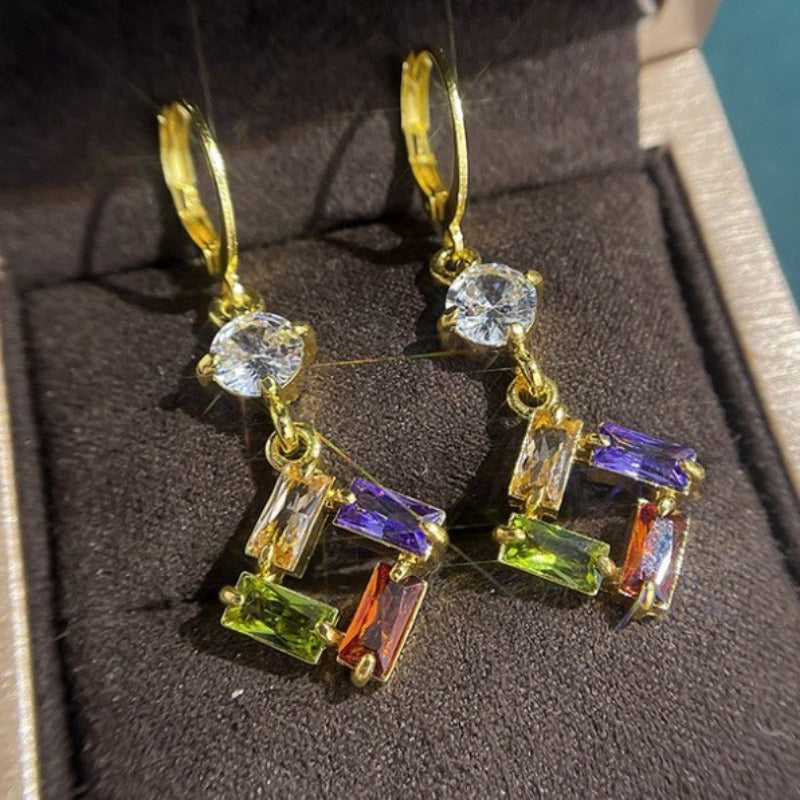 Wholesale Copper Inlaid Colored Zircon Square Earrings ACC-ES-ZhiLing001