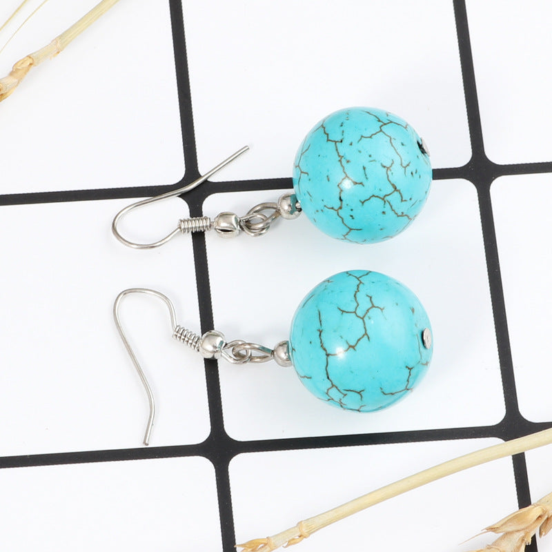 Wholesale Vintage Round Bead Turquoise Bohemian Stud Earrings ACC-ES-YueSen007