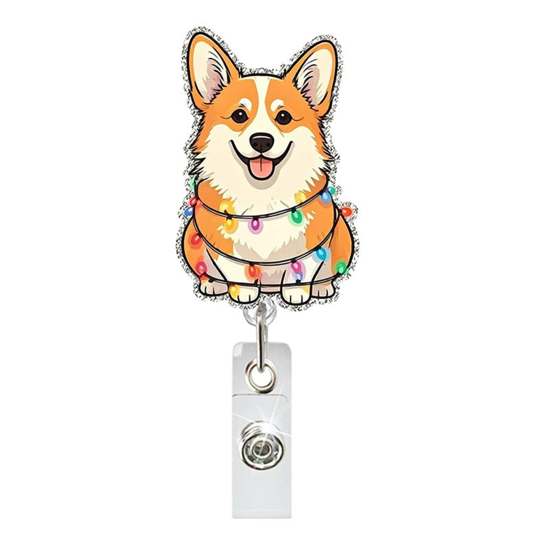 Wholesale Acrylic Christmas Lights Dog Dinosaur Black Cat Retractable Rotating Badge Keychain ACC-KC-QiDing029