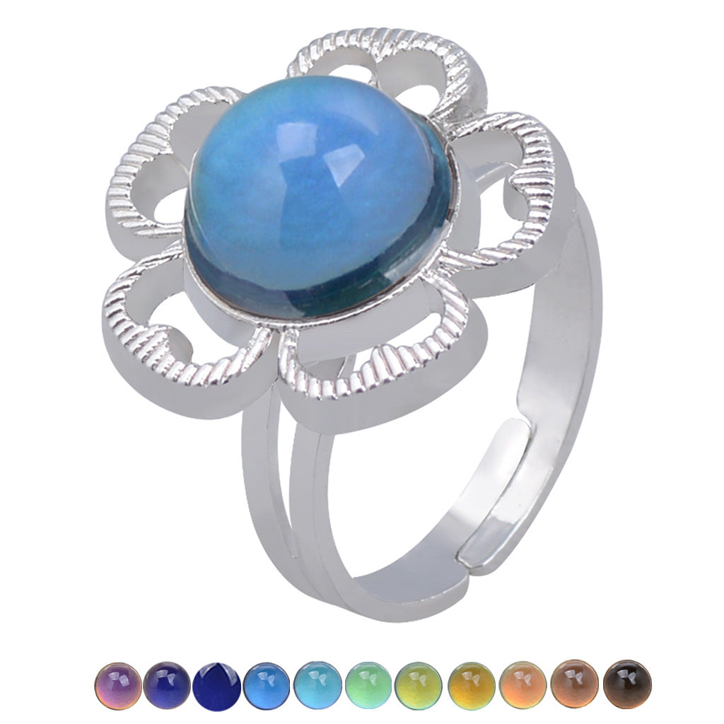 Wholesale Open Vintage Gemstone Thermochromic Ring Adjustable Rings ACC-RS-Hour003
