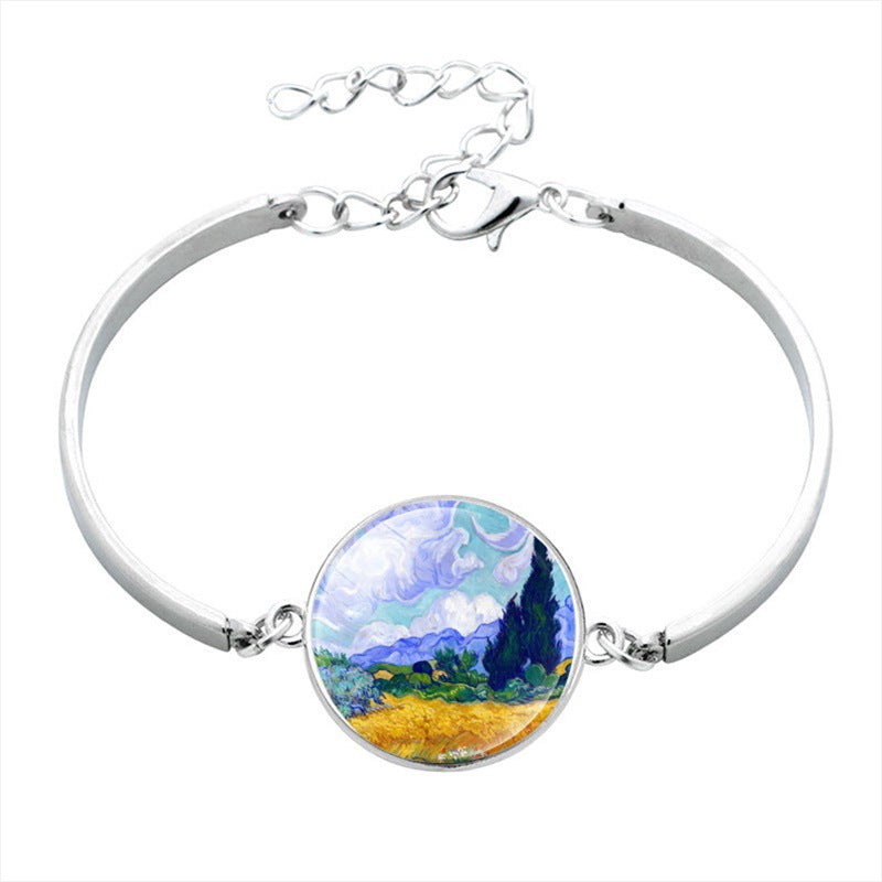 Wholesale Van Gogh Painting Iris Flower Sunflower Gemstone Alloy Bracelet ACC-BT-NingHe001