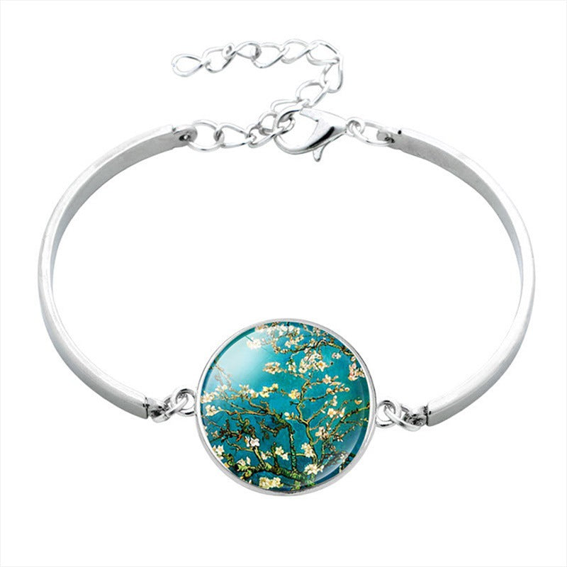 Wholesale Van Gogh Painting Iris Flower Sunflower Gemstone Alloy Bracelet ACC-BT-NingHe001