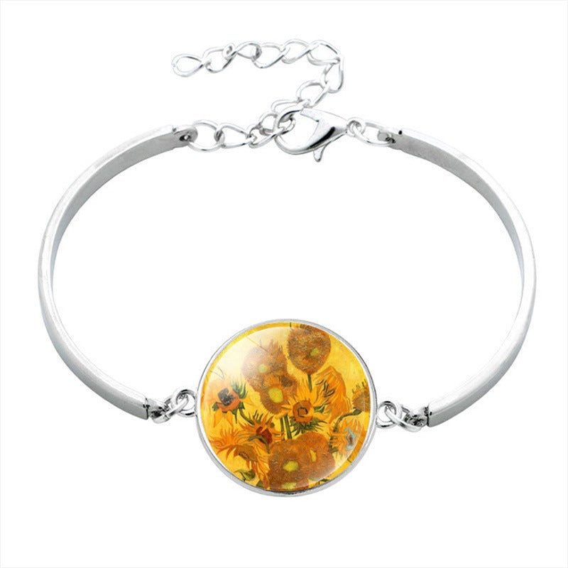 Wholesale Van Gogh Painting Iris Flower Sunflower Gemstone Alloy Bracelet ACC-BT-NingHe001