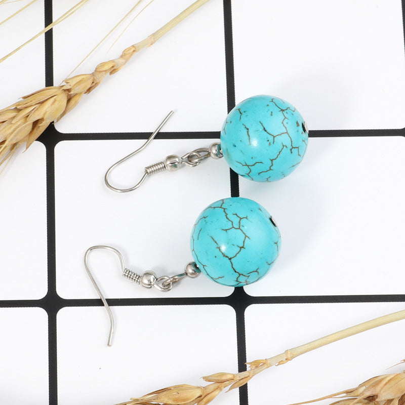 Wholesale Vintage Round Bead Turquoise Bohemian Stud Earrings ACC-ES-YueSen007