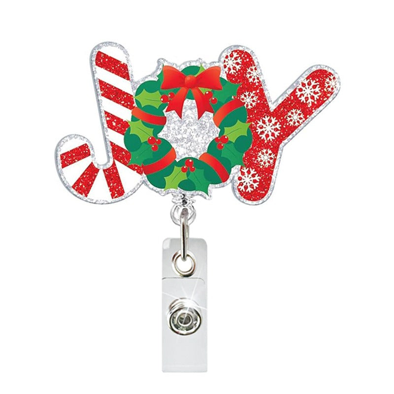 Wholesale Christmas Acrylic Christmas Tree Candy Retractable Rotating Badge Clip Keychain ACC-KC-QiDing019