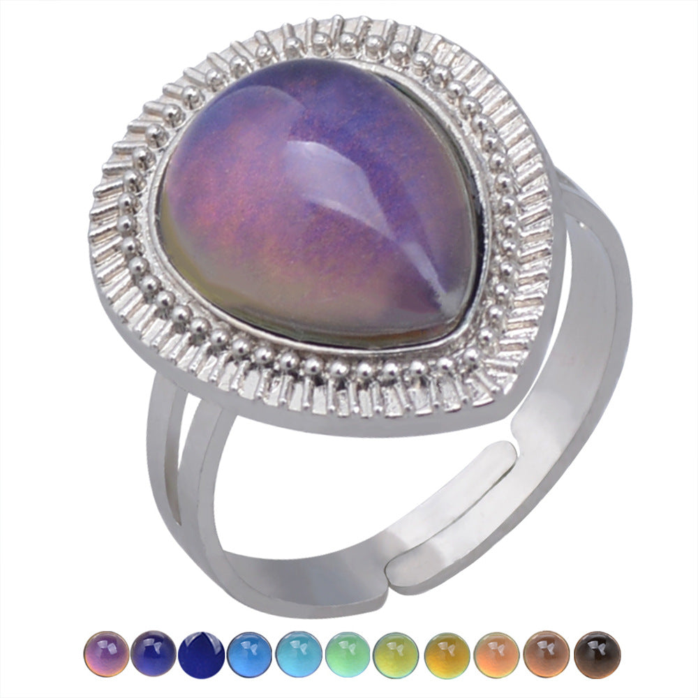 Wholesale Open Vintage Gemstone Thermochromic Ring Adjustable Rings ACC-RS-Hour003
