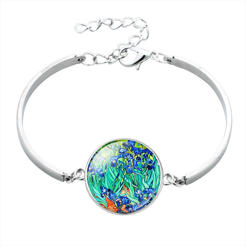 Wholesale Van Gogh Painting Iris Flower Sunflower Gemstone Alloy Bracelet ACC-BT-NingHe001