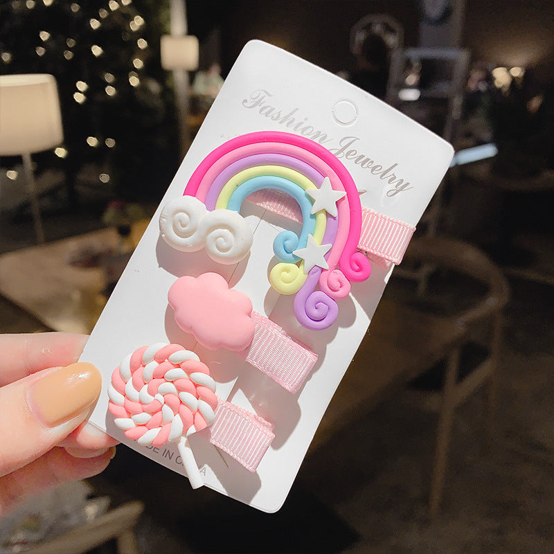 Wholesale Rainbow cute cloud lollipop side clip duckbill clip side clip Hair Clips