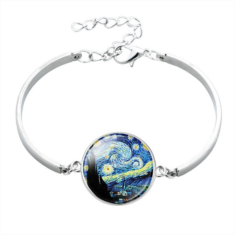 Wholesale Van Gogh Painting Iris Flower Sunflower Gemstone Alloy Bracelet ACC-BT-NingHe001