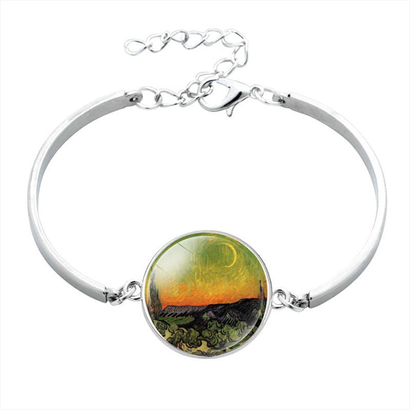 Wholesale Van Gogh Painting Iris Flower Sunflower Gemstone Alloy Bracelet ACC-BT-NingHe001