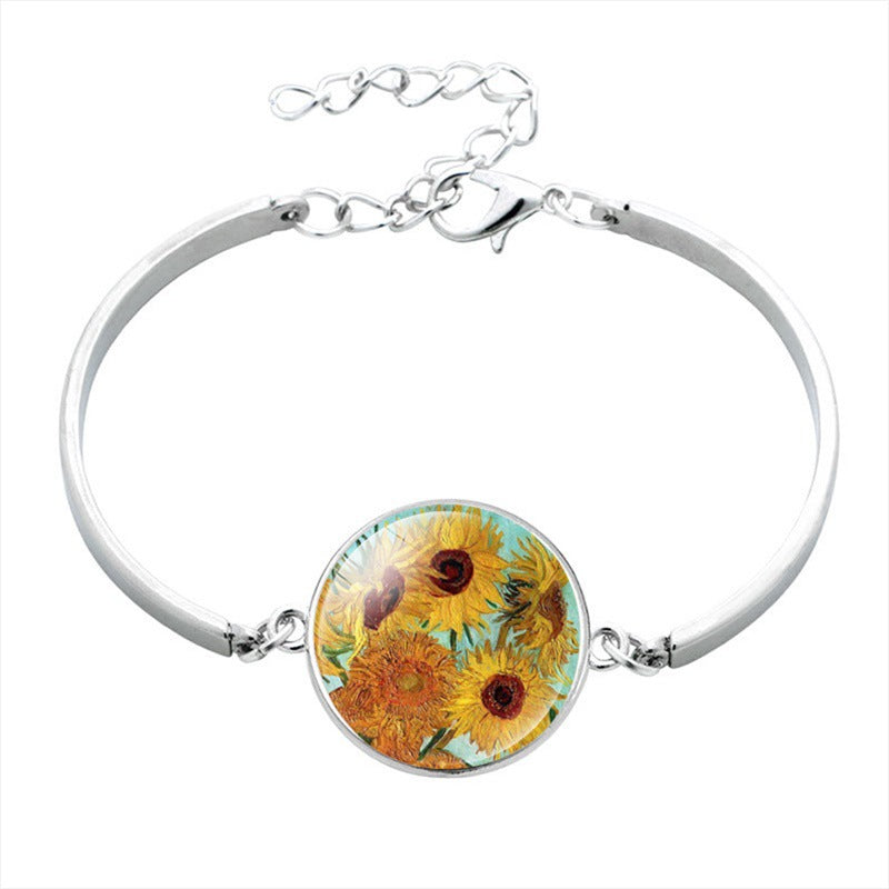 Wholesale Van Gogh Painting Iris Flower Sunflower Gemstone Alloy Bracelet ACC-BT-NingHe001