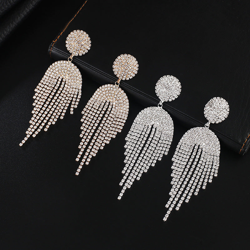 Wholesale European Style Long Circle Tassel Rhinestone Earrings Jewelry Accessory for Boutique Resale