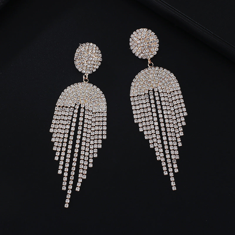Wholesale European Style Long Circle Tassel Rhinestone Earrings Jewelry Accessory for Boutique Resale