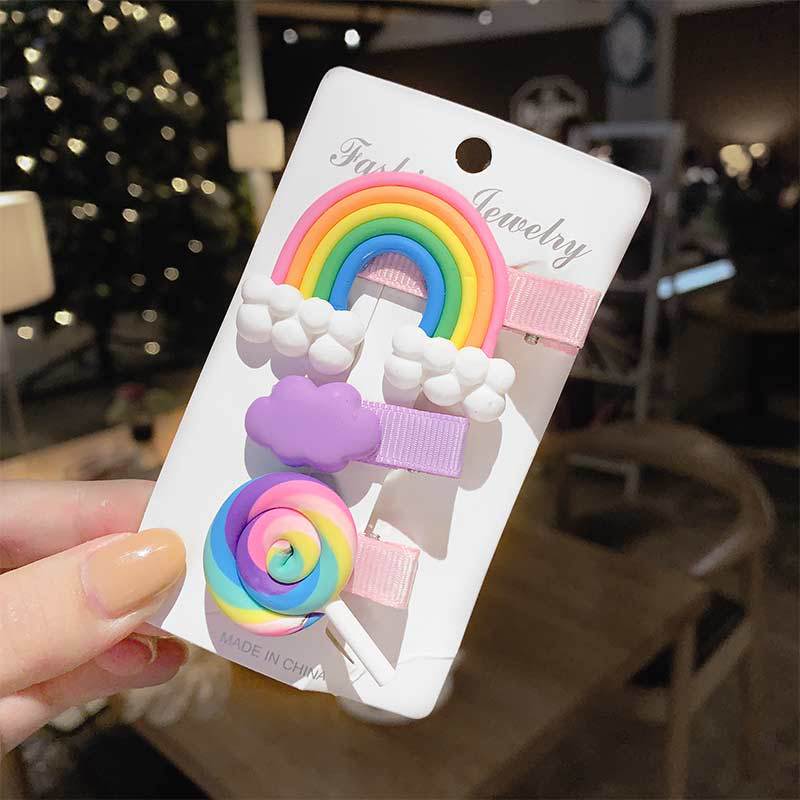Wholesale Rainbow cute cloud lollipop side clip duckbill clip side clip Hair Clips