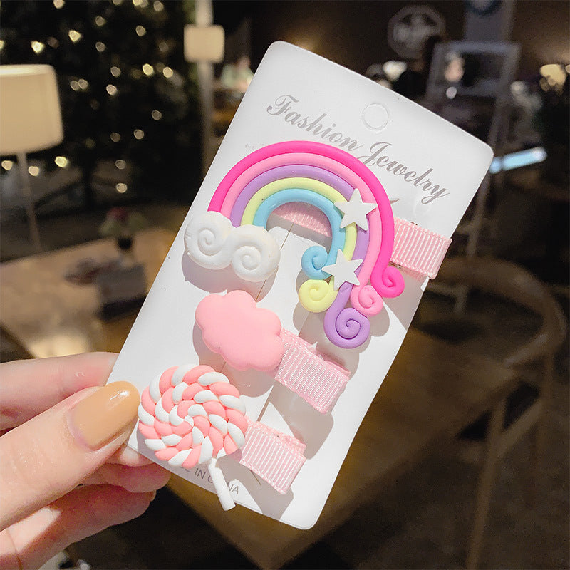 Wholesale Rainbow cute cloud lollipop side clip duckbill clip side clip Hair Clips