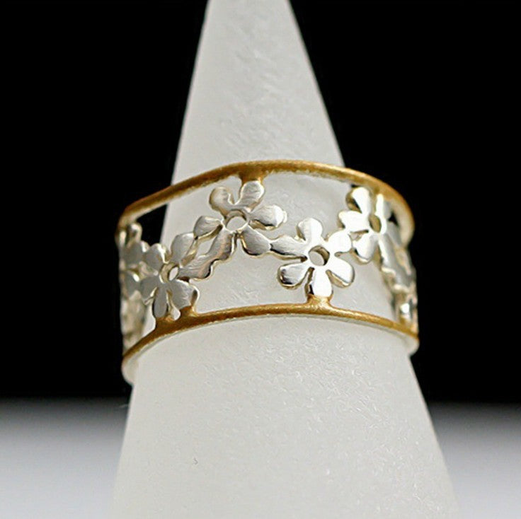 Wholesale Sunflower and chrysanthemum 18k rose gold-plated two-tone adjustable ring