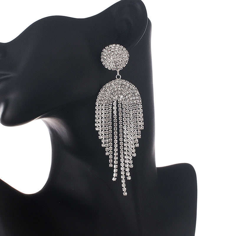 Wholesale European Style Long Circle Tassel Rhinestone Earrings Jewelry Accessory for Boutique Resale